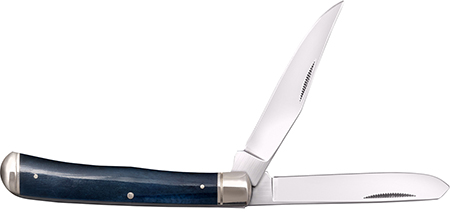 [888151038949] Cold Steel CSFLTRPRB Trapper  3" Folding Clip/Spey Plain 8Cr13MoV SS Blade/Dark Blue  w/Polished Bolsters Bone Handle