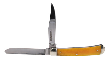 [888151038932] Cold Steel CSFLTRPRY Trapper  3" Folding Clip/Spey Plain 8Cr13MoV SS Blade/Yellow w/Polished Bolsters Bone Handle