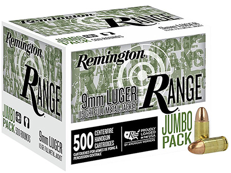 [10047700277797] Remington Ammunition R27779 Range Jumbo Pack 9mmLuger 115gr Full Metal Jacket 500/Box