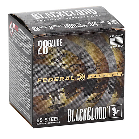 [604544687163] Federal PWBX2854 Black Cloud FS 28Gauge 3" 3/4oz 4Shot 25 Per Box/10 Case