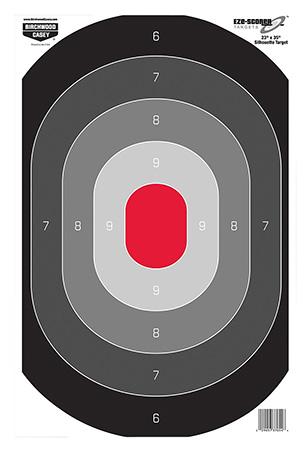 [029057370539] Birchwood Casey 37053 EZE-Scorer Silhouette Oval Target Hanging Paper All Firearms 23" x 35" Black/Gray/Red 5 Targets