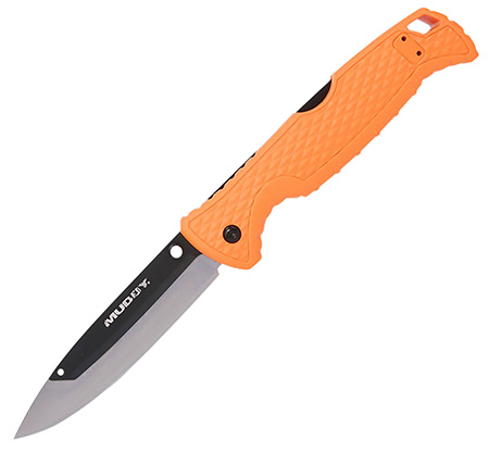 [888151040089] Muddy MUD-FL-35RB5PZ SWAP Replace-A-Blade 3.50" Folding Drop Point Plain 420J2 SS Blade, Blaze Orange Textured GFN Handle, Includes Lanyard/Pocket Clip, 3 Replacement Blades