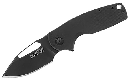 [729857012256] S.O.G SOG14030257 Stout FLK 2.62" Folding Clip Point Plain Black TiNi Cryo D2 Blade, Black Textured G10 Handle
