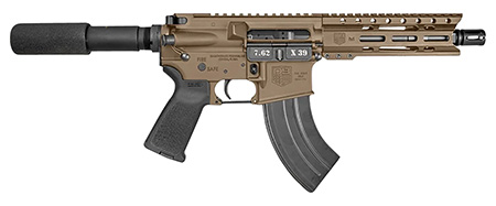 [810035755673] Diamondback DB1912O061 DB15  7.62x39mm 28+1 7", FDE, Carbon Lower, 6" M-LOK Handguard, Black Padded Buffer Tube/Magpul Grip