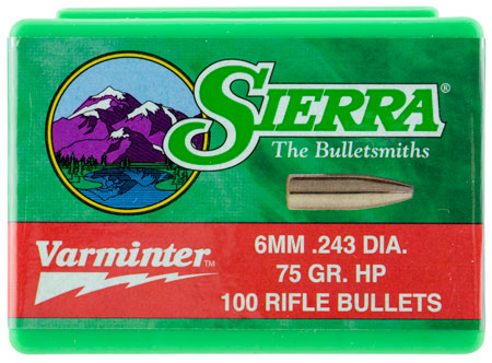 [092763015100] Sierra 1510 Varminter  6mm 75gr Hollow Point 100/Box