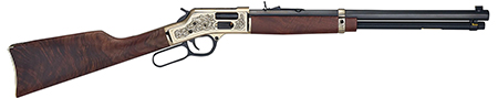 [619835060853] Henry H006GMD Side Gate Deluxe 357 Mag/38 Special 10+1 20" Blued Octagon Barrel, Engraved Polished Brass Rec, Semi-Fancy American Walnut Stock, Adj. Sight