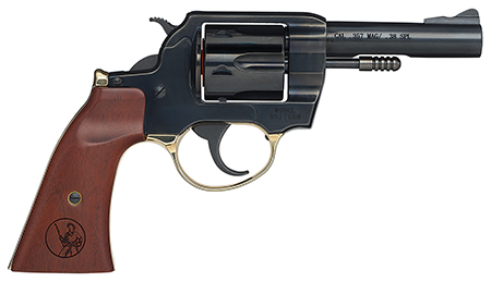 [619835400710] Henry H017GDM Gunfighter  357 Mag/38 Special 6rd 4" Blued Steel Barrel, Blued Cylinder, Blued Polished Steel Frame, Walnut Gunfighter Grip Transfer Bar Safety