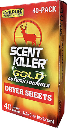 [024641012833] Wildlife Research 1283 Scent Killer Gold Autumn Dryer Sheets Odor Eliminator 40 Pack
