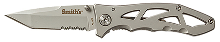 [027925510094] Smiths Products 51009 Caprella  2.95" Folding Drop Point Part Serrated Bead Blasted 400 SS Blade/Silver Skeletonized Stainless Steel Handle Includes Pocket Clip