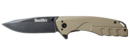 [027925509951] Smiths Products 50995 BattlePlan  3.35" Folding Drop Point Plain Black Stonewashed 400 SS Blade/ Desert Tan G10 Handle Includes Pocket Clip