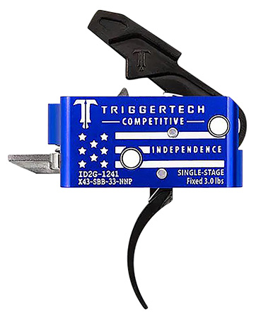 [885768003810] TriggerTech X43SBB33NNC Competitive Independence Pro Curved Two-Stage Trigger, Blue  &  White Engraved Flag Housing, Fits AR-15