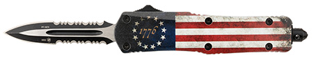 [093674802674] Templar Knife SBRF431 Gen II Betsy Ross Flag Small 2.75" OTF Dagger Part Serrated 440C SS Blade, 4.25" Betsy Ross Flag Aluminum Handle, Glass Breaker