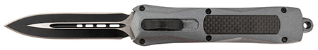 [766646408760] Steel River Knives A163BD Spartan  3.50" OTF Dagger Plain Black/Silver 440C SS Blade/ Gray w/Carbon Fiber Inlay Aluminum Zinc Alloy Handle
