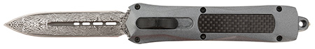 [766646408784] Steel River Knives A163BDD Spartan  3.50" OTF Dagger Plain Damascus 440C SS Blade/Gray w/Carbon Fiber Inlay Aluminum Zinc Alloy Handle