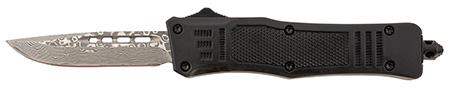 [766646408975] Steel River Knives MT616BRDAMDP Spartan  Mini 2.75" OTF Drop Point Plain Real Damascus 4.25"/ Black Aluminum Zinc Alloy Handle