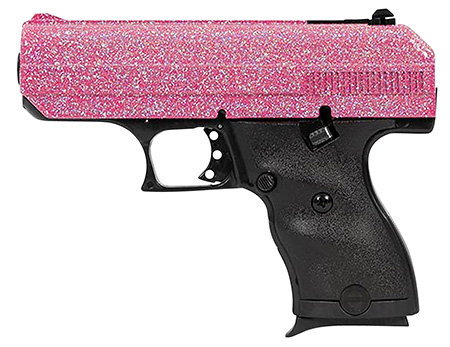 [752334900722] Hi-Point 916PISP C9  9mm Luger 8+1 3.50" Black Steel Barrel, Hydro-Dipped Pink Sparkle Serrated Slide, Black Polymer Frame, Black Polymer Grips