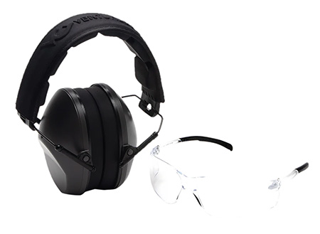 [810048735570] Pyramex VGCOMBO110 Low-Profile Combo Kit  Scratch Resistant Clear Lens  &  Frame with Rubber Temple Tips Gray Low-Profile Earmuffs