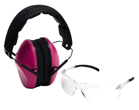 [810048735587] Pyramex VGCOMBO210 Low-Profile Combo Kit  Scratch Resistant Clear Lens  &  Frame with Rubber Temple Tips Pink Low-Profile Earmuffs