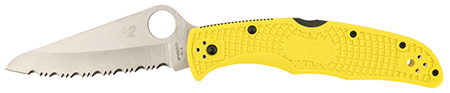 [716104014316] Spyderco C91SYL2 Pacific Salt 2 3.78" Folding Serrated Stonewashed H2 Steel/Blade Yellow FRN Handle