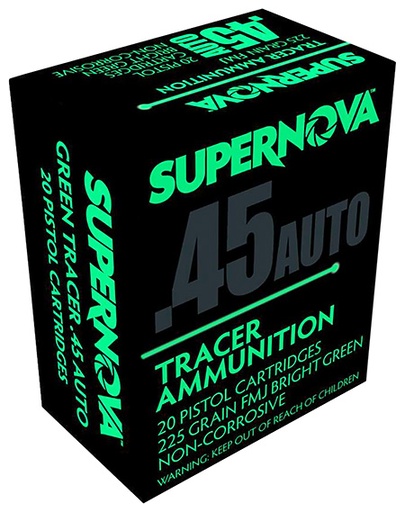 [860010179741] Supernova PMSN45ACG Green Tracer Non Corrosive 45 ACP 225 gr Full Metal Jacket 20 Per Box/ 50 Cs