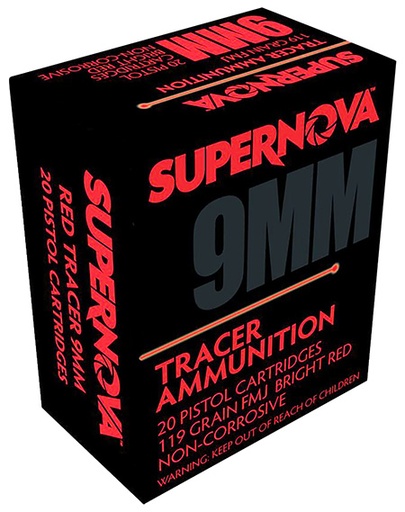 [860010179796] Supernova PMSN9MMR Red Tracer Non Corrosive 9mm Luger 119 Gr Full Metal Jacket 20 Per Box/ 50 Cs