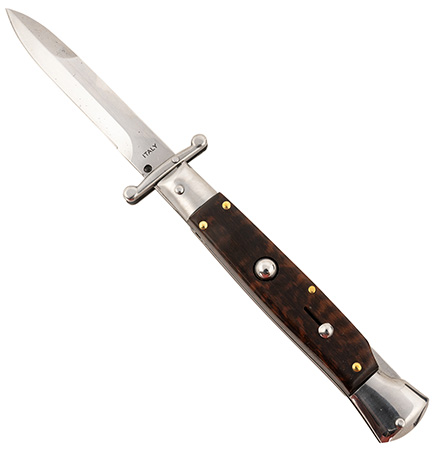 [766646410503] Steel River Knives SGSWP Spartan  3.9" Italian Bayonet Polished Blade 5.1" Snakewood Handle Side Open