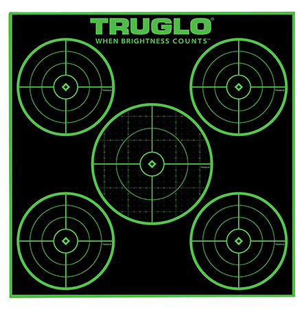 [888151038437] TruGlo TG11A25 Tru-See 5-Bull Target Self-Adhesive Heavy Paper Black/Green 12"x12" 5-Bullseye 25 Pack