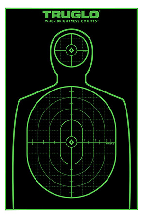 [888151038284] TruGlo TG13A25 Tru-See Handgun Target Self-Adhesive Heavy Paper Black/Green 12"x18" Silhouette 25 Pack