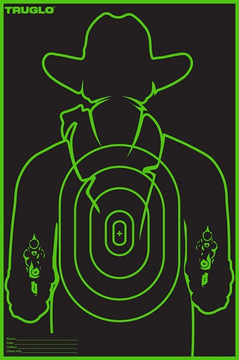 [888151038475] TruGlo TG16A12B Tru-See Gunslinger Target Self-Adhesive Heavy Paper Black/Green 12"x18" Cowboy 12 Pack