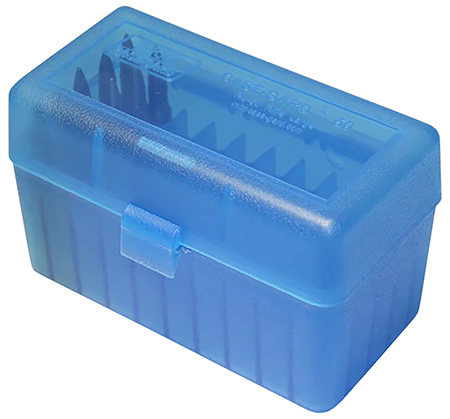 [026057218243] MTM Case-Gard RSS5024 Ammo Box Flip-Top 6mm PPC/7mm Clear Blue Polypropylene 50rd