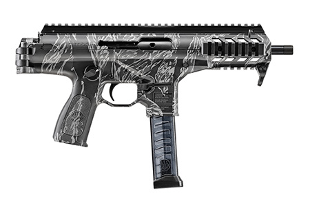 [082442976525] Beretta USA JPMXSTG30 PMXs  9mm Luger 30+1 (2) 6.90" Threaded Barrel, Limited Edition Black  &  Gray Tiger Stripe, QD End Plate, Picatinny Handguard, Ambidextrous Controls