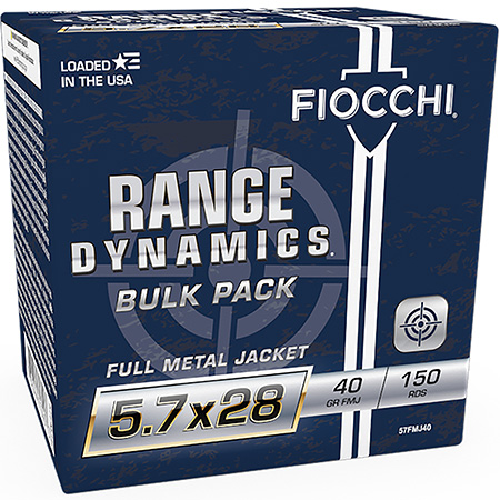 [762344713403] Fiocchi 57FMJ40 Range Dynamics  5.7x28mm 40gr Full Metal Jacket 150 Per Box/3 Case *Bulk