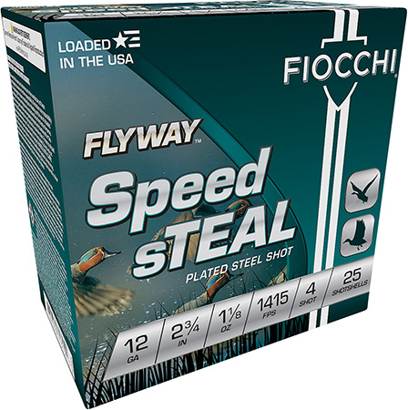 [762344713151] Fiocchi 12FST4 Flyway Speed Steel 12Gauge 2.75" 1 1/8oz 4Shot 25 Per Box/10 Case