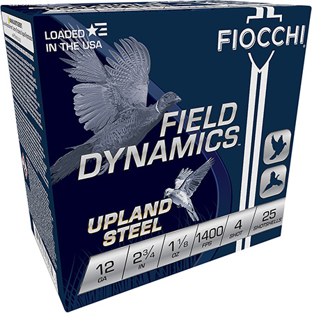 [762344713175] Fiocchi 12HVST4 Field Dynamics Upland Steel 12Gauge 2.75" 1 1/8oz 4Shot 25 Per Box/10 Case