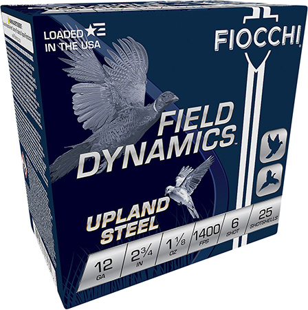 [762344713182] Fiocchi 12HVST6 Field Dynamics Upland Steel 12Gauge 2.75" 1 1/8oz 6Shot 25 Per Box/10 Case
