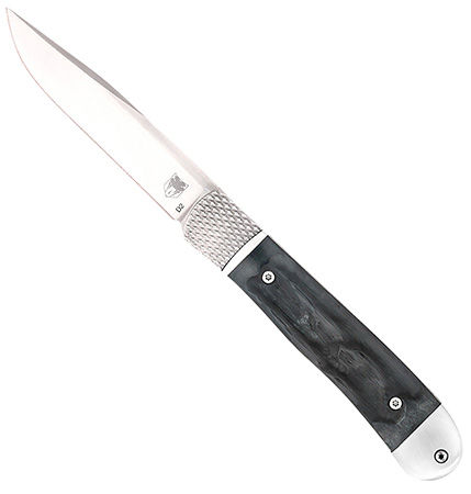 [099654043167] CobraTec Knives CTTHRBLK Trapper Hidden Release 3.12" OTS Drop Point Plain Satin D2 Steel Blade, 4.25" Black Bone Scales Handle