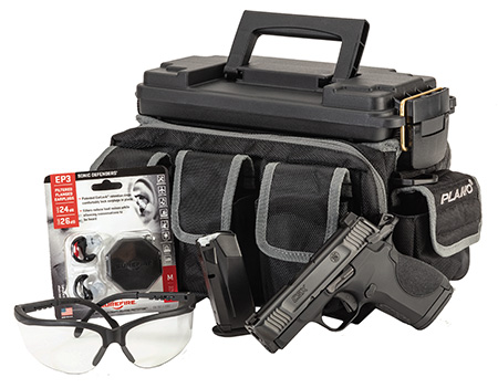 [022188893212] Smith  &  Wesson 13746 CSX Range Kit 9mm Luger 10+1/12+1 3.10", Black, Serrated Slide, Aluminum Frame, Interchangeable Backstrap Grips, Ambi Controls, Includes Surefire Ear Pro  &  Plano Range Bag