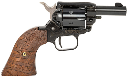 [727962709009] Heritage Mfg BK22B2WBRN35 Barkeep  22 LR 6 Shot, 2.68" Black Oxide Steel Barrel, Black Oxide Zinc Alloy Frame, Black Oxide Cylinder, Wood w/1776 Flag Engraved Grip, Manual Safety, Exposed Hammer