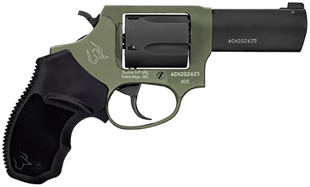 [725327635406] Taurus 260531F Defender 605  SA/DA 357 Mag/38 Special +P 5rd 3", Black Barrel/Cylinder, Sniper Green Frame, Black Hogue Rubber Grip, Fixed Front Sight
