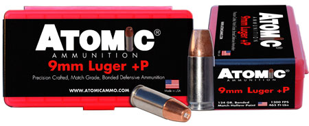 [858767004546] Atomic Ammunition 00454 Pistol Precision Craft 9mmLuger +P 124gr Bonded Match Hollow Point 20 Per Box/10 Case