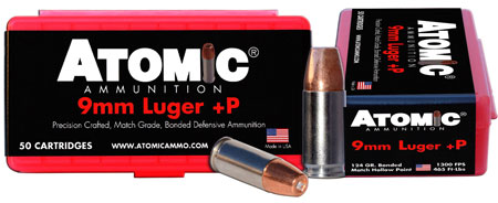 [858767004096] Atomic Ammunition 00409 Pistol Precision Craft 9mmLuger +P 124gr Bonded Match Hollow Point 50 Per Box/10 Case