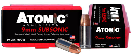 [858767004386] Atomic Ammunition 00438 Pistol Subsonic 9mmLuger 147gr Bonded Match Hollow Point 50 Per Box/10 Case