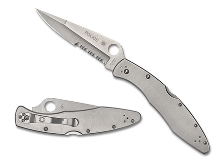[716104000586] Spyderco C07PS Police  4.13" Folding Plain Satin VG-10 SS Blade/Satin Stainless Steel Handle Includes Pocket Clip