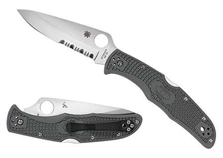 [716104001637] Spyderco C10PSFG Endura 4 Lightweight 3.75" Folding Part Serrated Satin VG-10 SS Blade/Foliage Green Bi-Directional Texturing FRN Handle Includes Pocket Clip