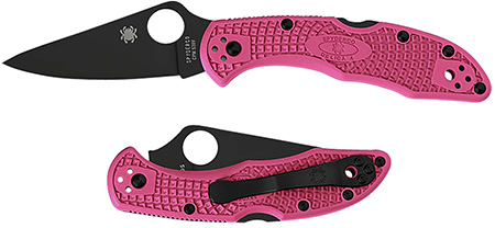 [716104015504] Spyderco C11FPPNS30VBK Delica 4 Lightweight 2.90" Folding Plain Black TiCN CPM S30V SS Blade/Pink Textured w/Black Accents FRN Handle Includes Pocket Clip