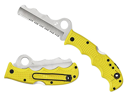 [716104010325] Spyderco C79PSYL Assist Salt Lightweight 3.68" Folding Part Serrated H2 Steel Blade/Yellow Bi-Directional Texturing FRN Handle Includes Glass Breaker/Pocket Clip