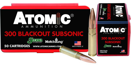 [858767004652] Atomic Ammunition 00465 Rifle Subsonic 300Blackout 220gr Hollow Point Boat Tail 50 Per Box/10 Case