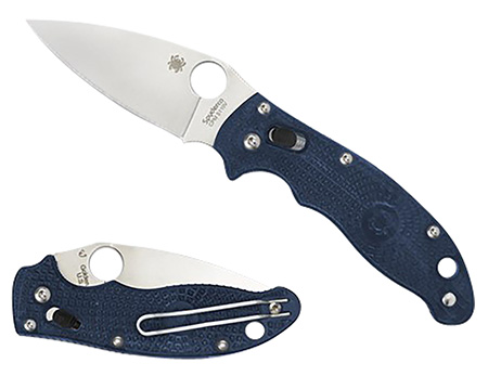 [716104010028] Spyderco C101PDBL2 Manix 2 Lightweight 3.37" Folding Plain Satin CTS BD1 SS Blade/Dark Blue Bi-Directional Texturing FRCP Handle Includes Pocket Clip