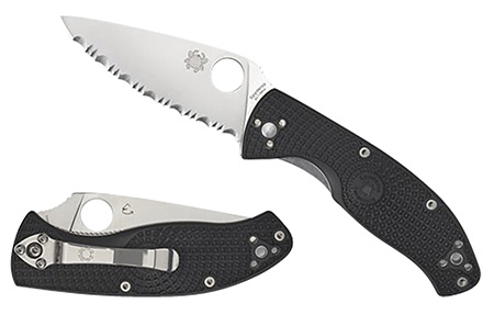 [716104013890] Spyderco C122PBK Tenacious Lightweight 3.39" Folding Plain Satin 8Cr13MoV SS Blade/Black Bi-Directional Texturing FRN Handle Includes Pocket Clip