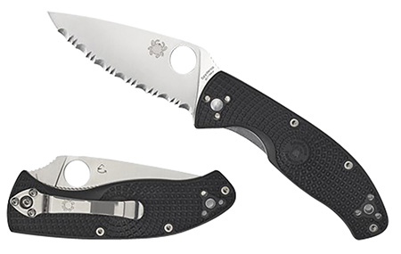 [716104013913] Spyderco C122PSBK Tenacious Lightweight 3.39" Folding Part Serrated Satin 8Cr13MoV SS Blade/Black Bi-Directional Texturing FRN Handle Includes Pocket Clip